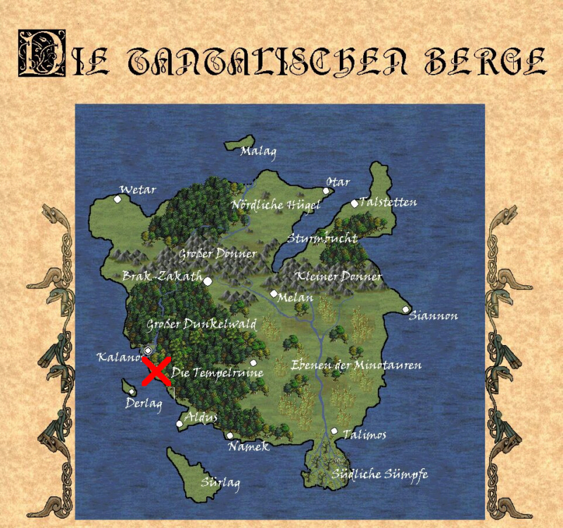 Karte Tantaliens mit der ungefähren derzeitigen Position der Abenteurer