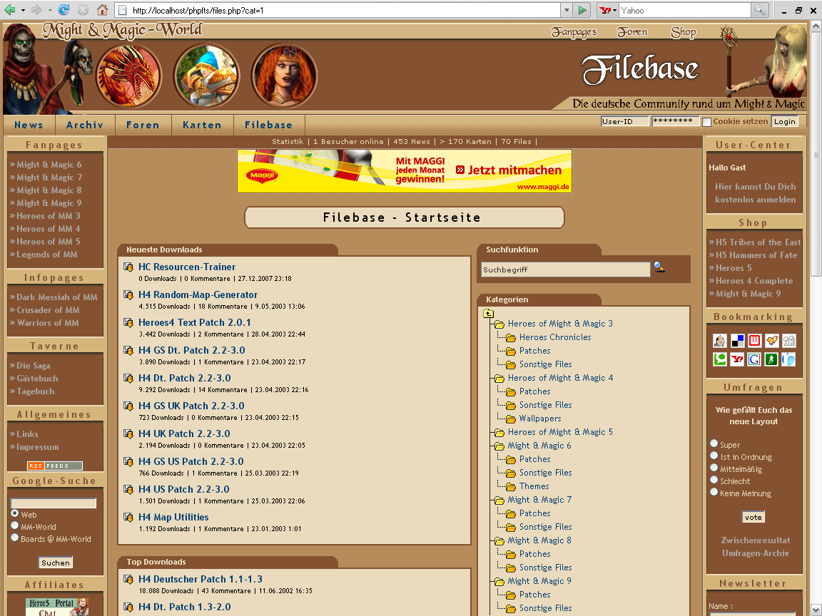 Letzter Entwicklungsstand der Filebase-Startseite mit angepassten Icons